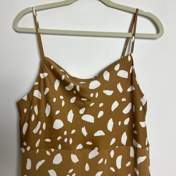 Old Navy Brown Cream Print Cowl Neck Satin Midi Slip Dress Size Medium - Picture 4 of 10